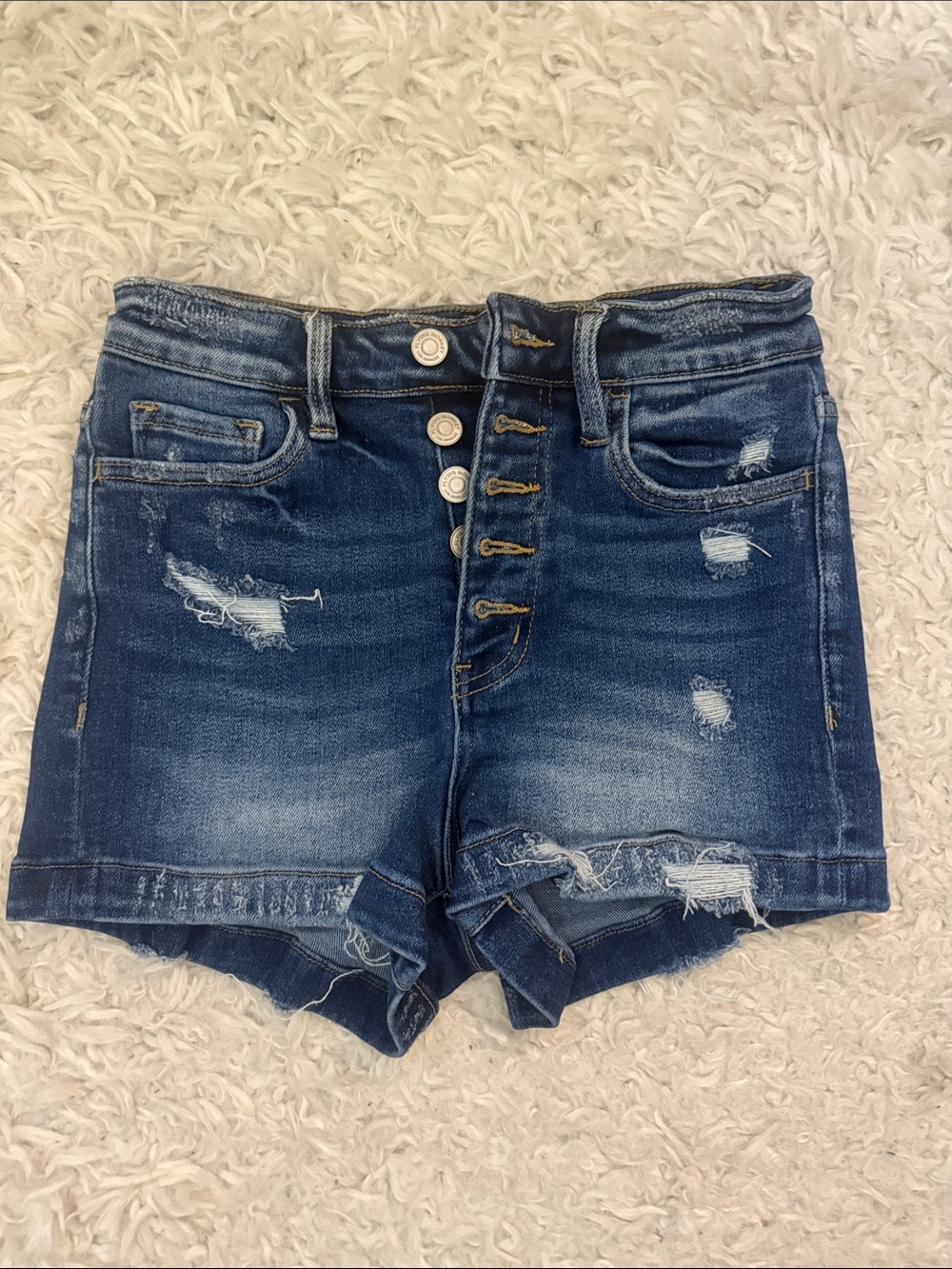 Flying Monkey Distressed Blue High-Rise Denim Shorts
